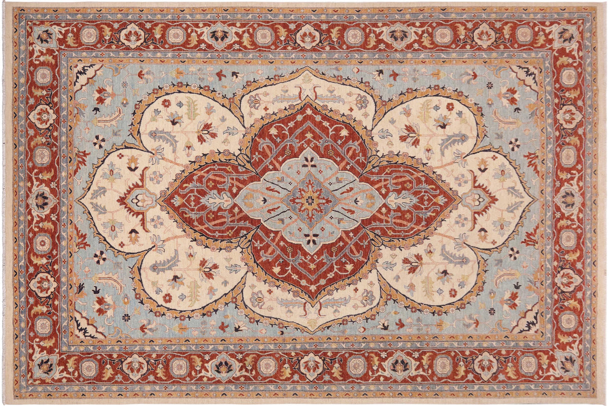 handmade Traditional Kafkaz Beige Rust Hand Knotted RECTANGLE 100% WOOL area rug 10' x 14'