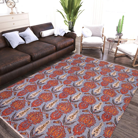 handmade Modern Kafkaz Blue Rust Hand Knotted RECTANGLE 100% WOOL area rug 10' x 14'