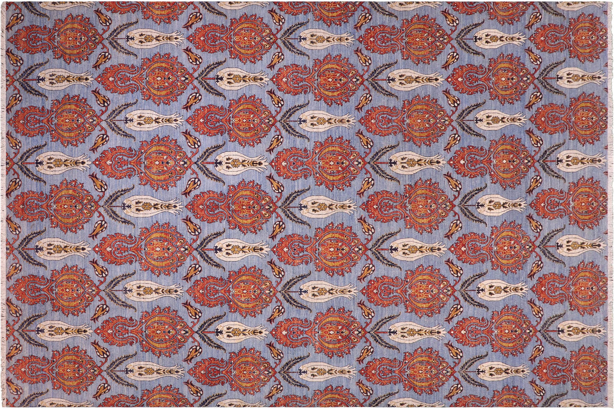 handmade Modern Kafkaz Blue Rust Hand Knotted RECTANGLE 100% WOOL area rug 10' x 14'