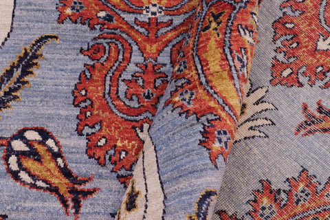 handmade Modern Kafkaz Blue Rust Hand Knotted RECTANGLE 100% WOOL area rug 10' x 14'