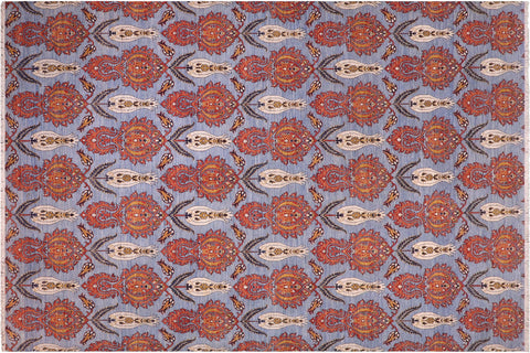 handmade Modern Kafkaz Blue Rust Hand Knotted RECTANGLE 100% WOOL area rug 10' x 14'