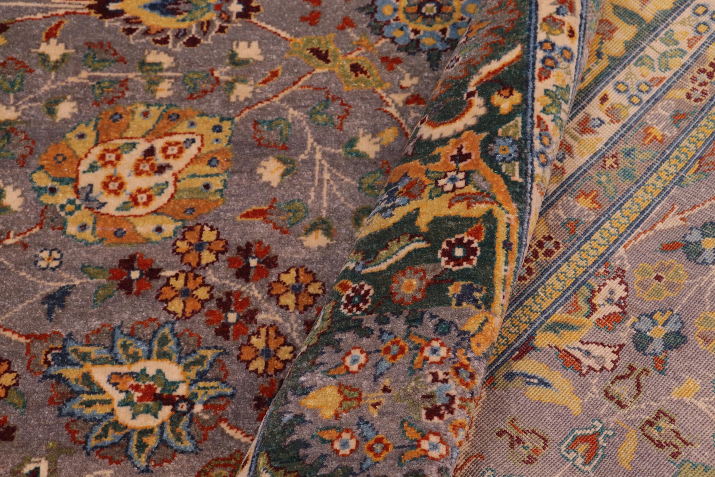 handmade Traditional Design Gray Green Hand Knotted RECTANGLE 100% WOOL area rug 8' x 10'