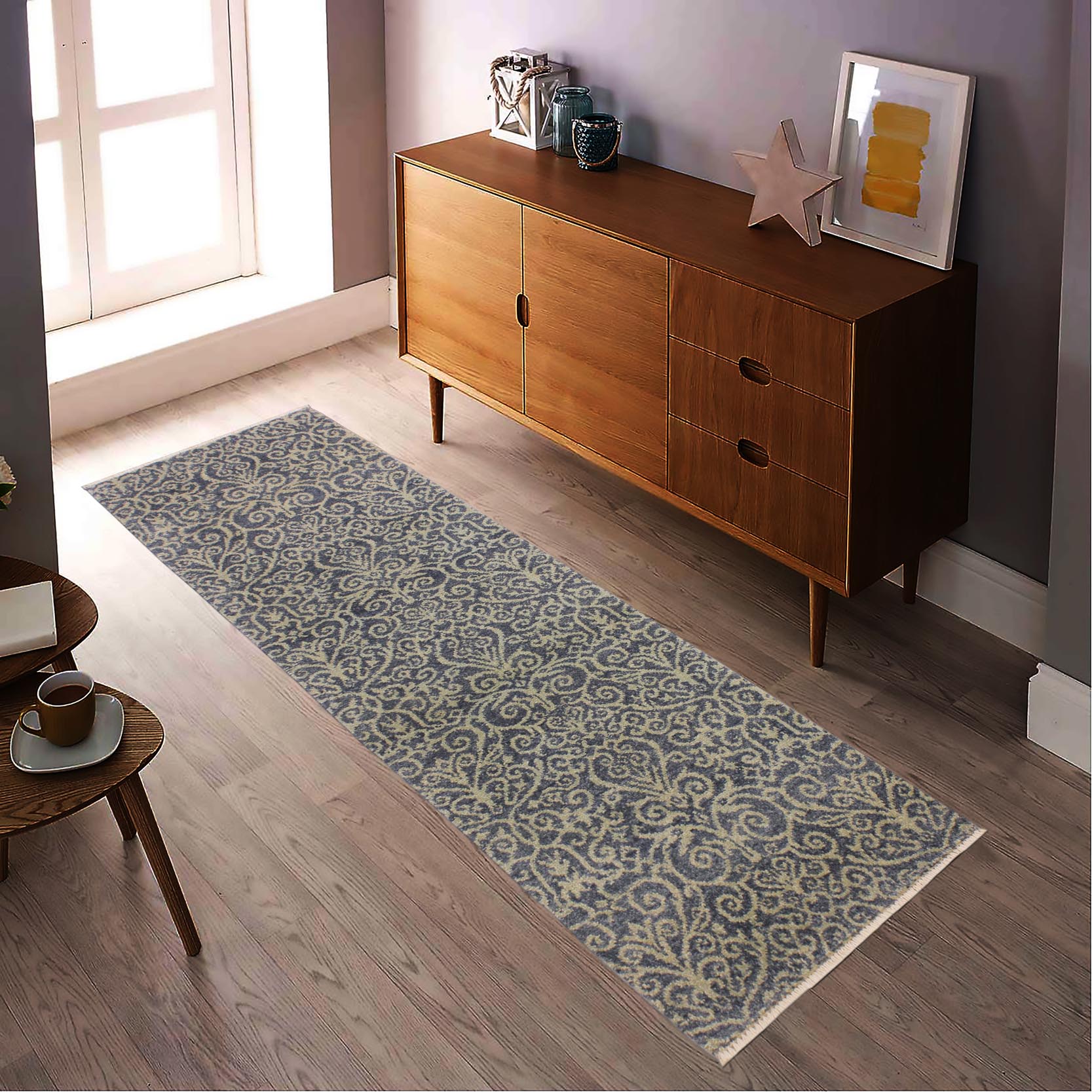 handmade Transitional Kafkaz Lt. Blue Lt. Blue Hand Knotted RUNNER 100% WOOL area rug 2' x 8'