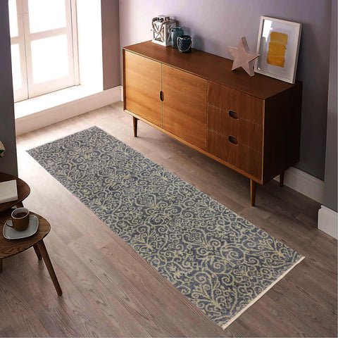 handmade Transitional Kafkaz Lt. Blue Lt. Blue Hand Knotted RUNNER 100% WOOL area rug 2' x 8'