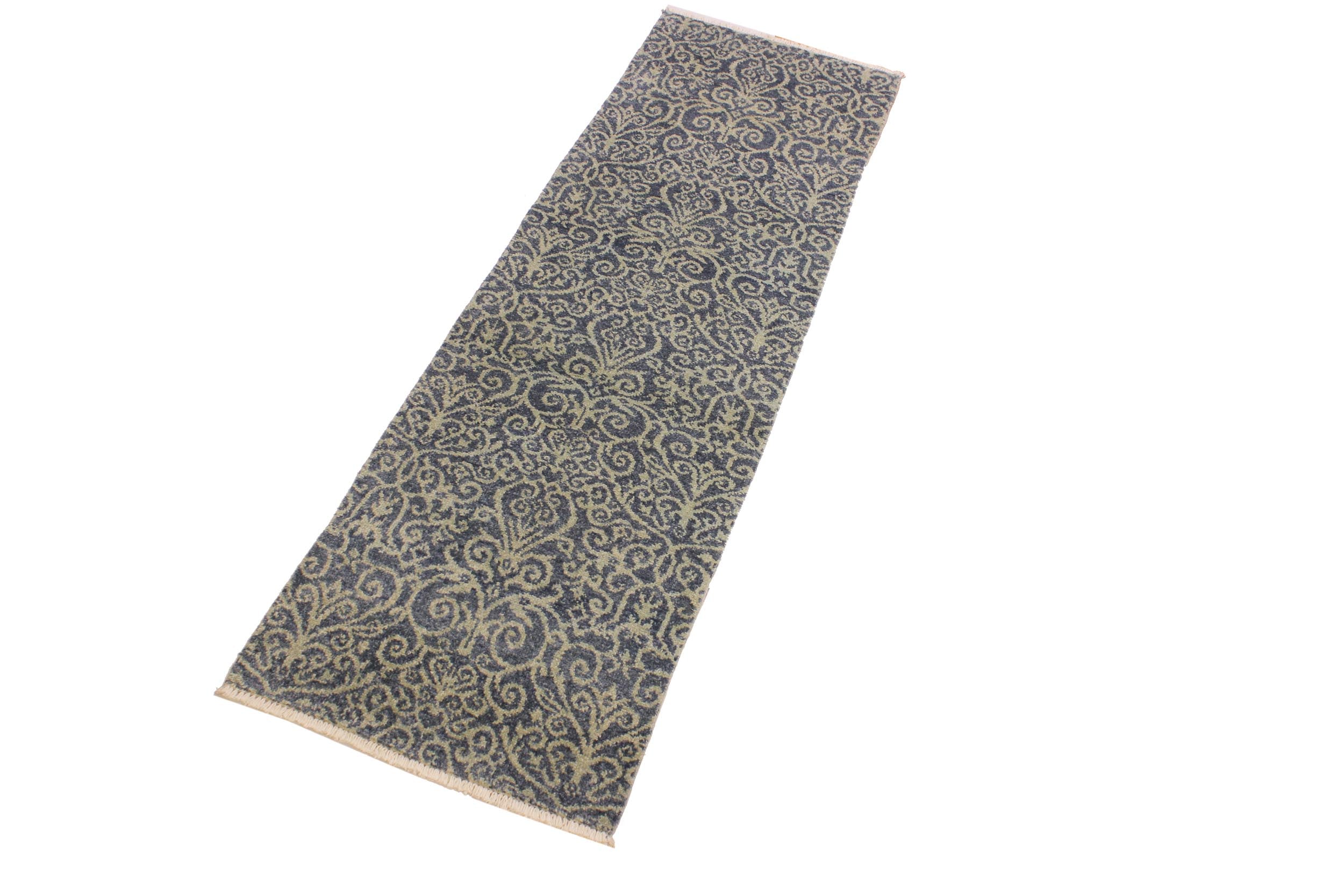handmade Transitional Kafkaz Lt. Blue Lt. Blue Hand Knotted RUNNER 100% WOOL area rug 2' x 8'
