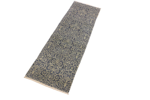 handmade Transitional Kafkaz Lt. Blue Lt. Blue Hand Knotted RUNNER 100% WOOL area rug 2' x 8'
