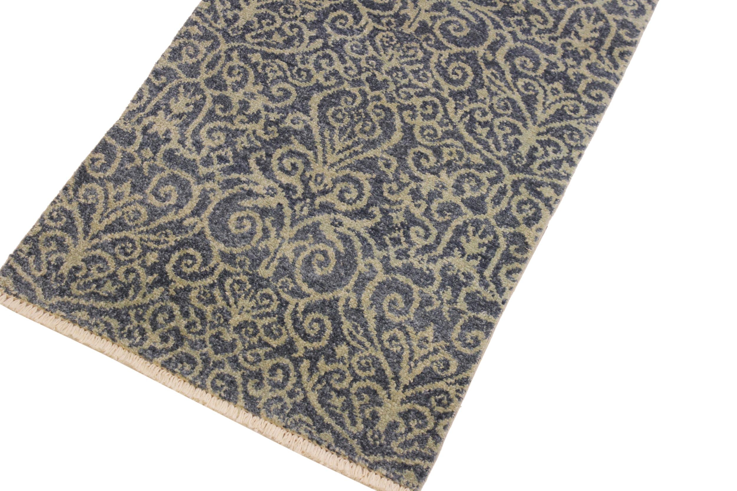 handmade Transitional Kafkaz Lt. Blue Lt. Blue Hand Knotted RUNNER 100% WOOL area rug 2' x 8'