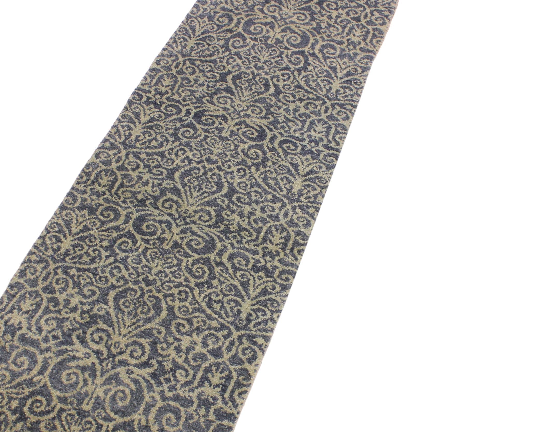 handmade Transitional Kafkaz Lt. Blue Lt. Blue Hand Knotted RUNNER 100% WOOL area rug 2' x 8'