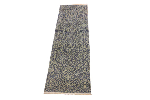 handmade Transitional Kafkaz Lt. Blue Lt. Blue Hand Knotted RUNNER 100% WOOL area rug 2' x 8'