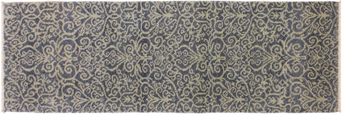 handmade Transitional Kafkaz Lt. Blue Lt. Blue Hand Knotted RUNNER 100% WOOL area rug 2' x 8'