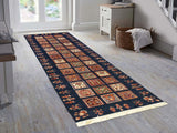 handmade Geometric Khurgeen Blue Gold Hand Knotted RUNNER 100% WOOL area rug 3x10