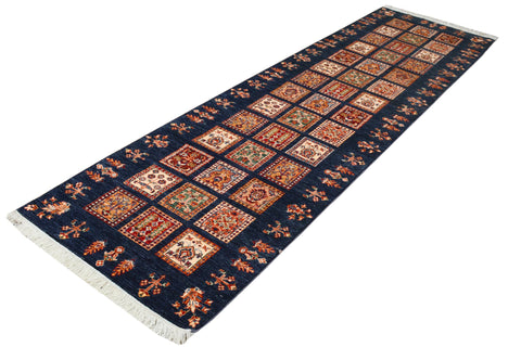 handmade Geometric Kurjean Blue Gold Hand Knotted RUNNER 100% WOOL area rug 3x10