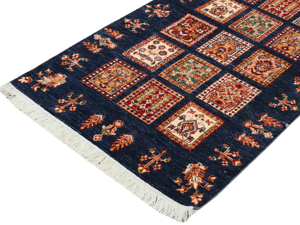 handmade Geometric Khurgeen Blue Gold Hand Knotted RUNNER 100% WOOL area rug 3x10