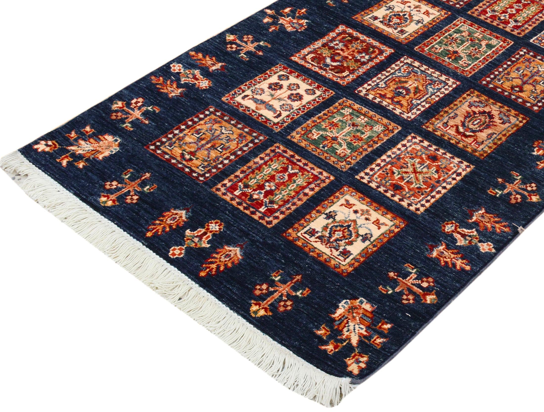 handmade Geometric Kurjean Blue Gold Hand Knotted RUNNER 100% WOOL area rug 3x10