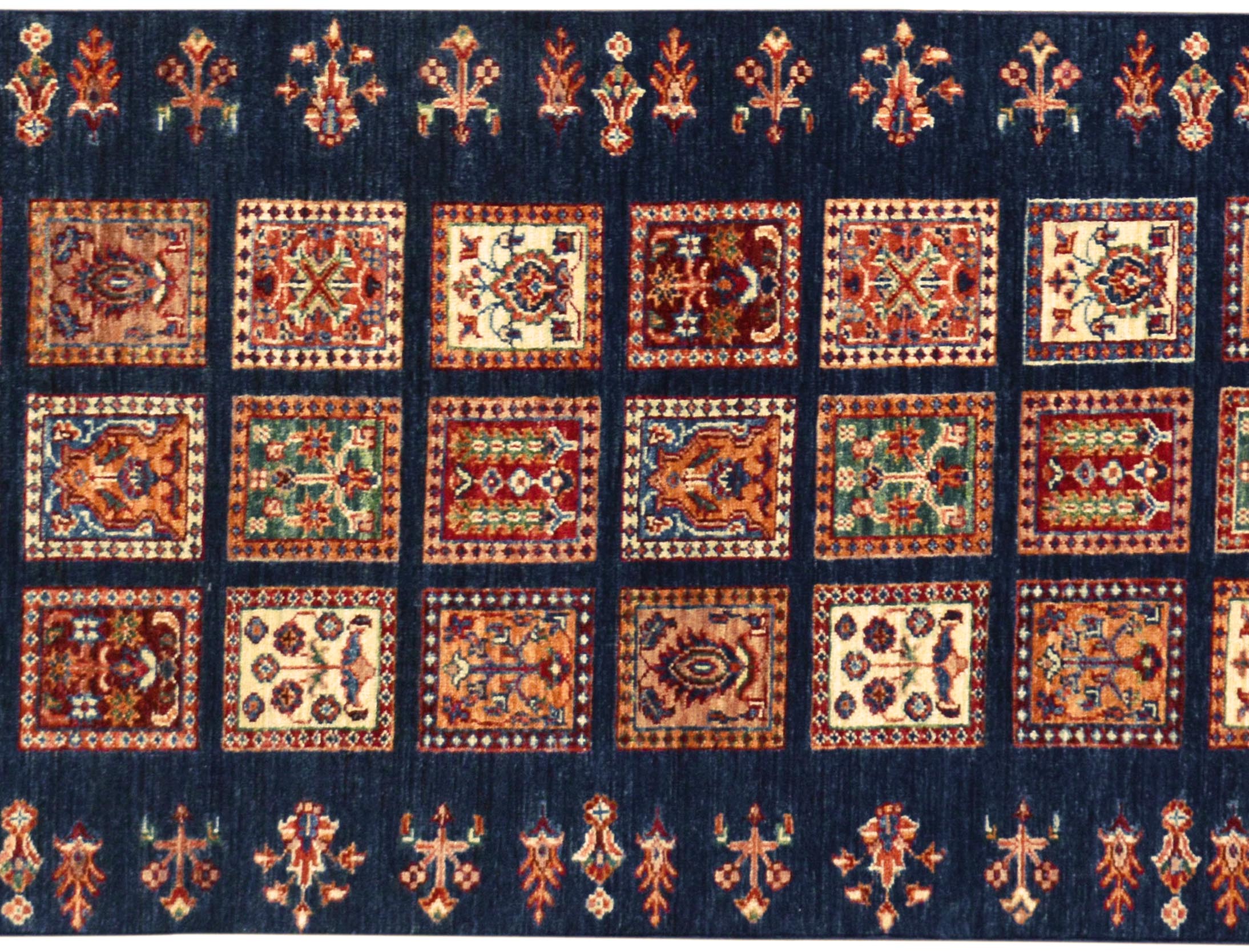 handmade Geometric Kurjean Blue Gold Hand Knotted RUNNER 100% WOOL area rug 3x10