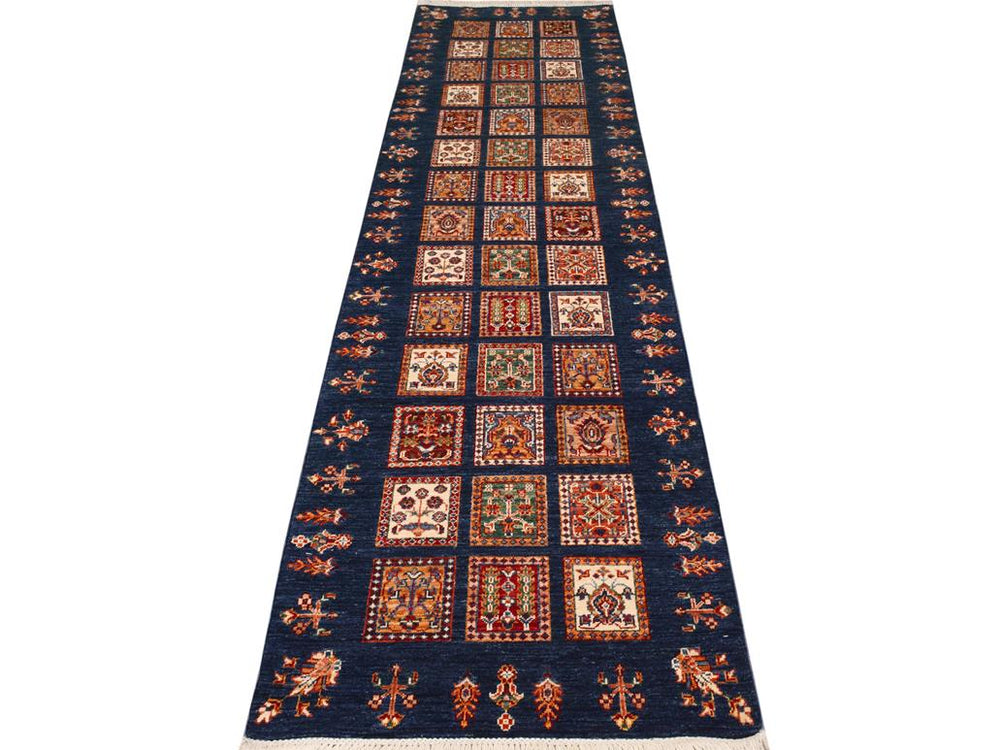 handmade Geometric Khurgeen Blue Gold Hand Knotted RUNNER 100% WOOL area rug 3x10