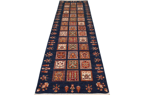 handmade Geometric Kurjean Blue Gold Hand Knotted RUNNER 100% WOOL area rug 3x10