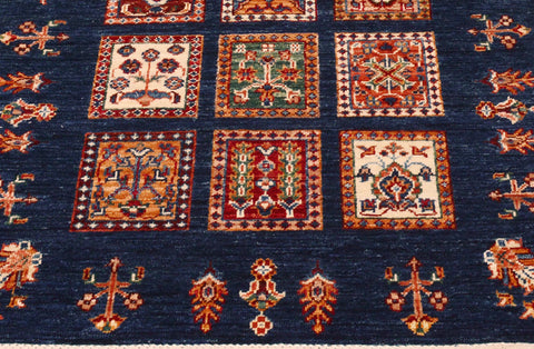 handmade Geometric Kurjean Blue Gold Hand Knotted RUNNER 100% WOOL area rug 3x10