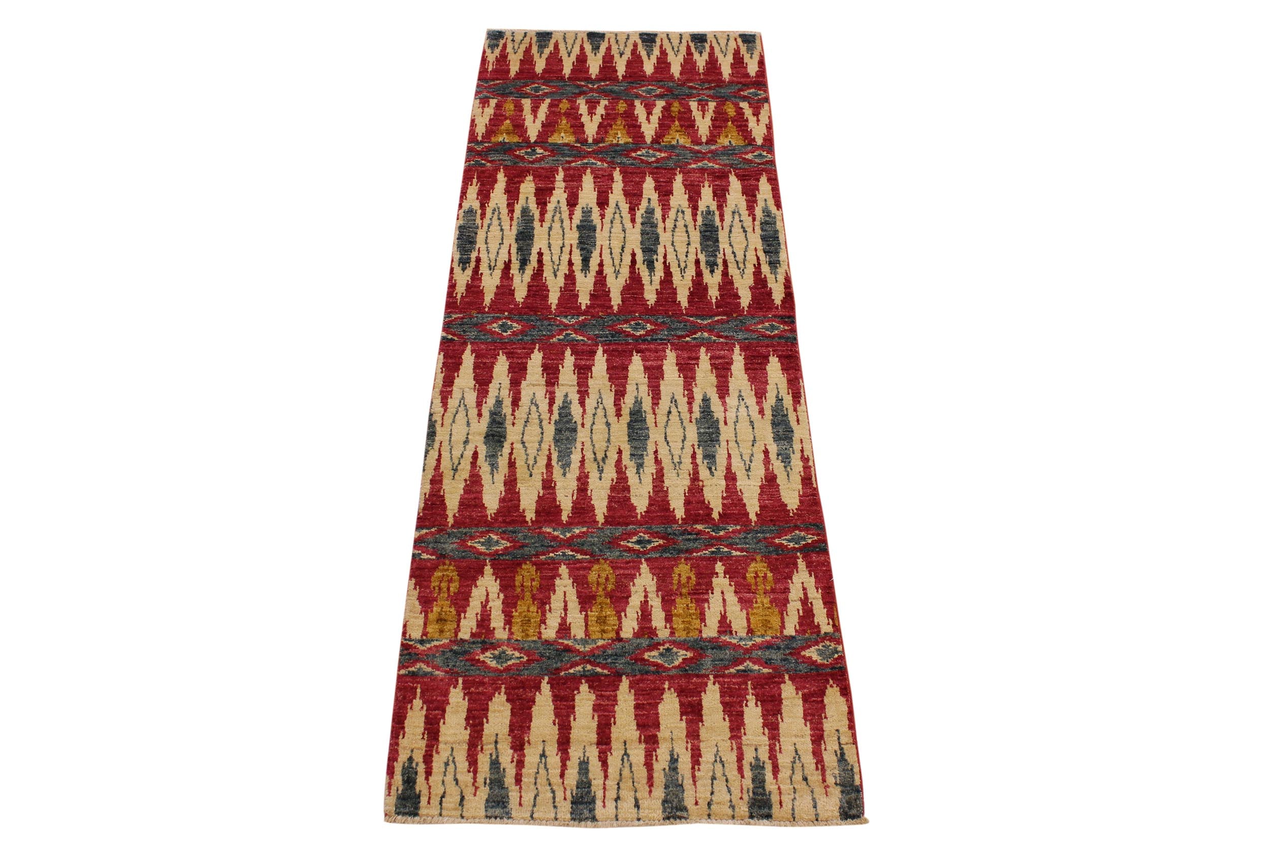 handmade Geometric Kafkaz Pink Green Hand Knotted RUNNER 100% WOOL area rug 3' x 8'