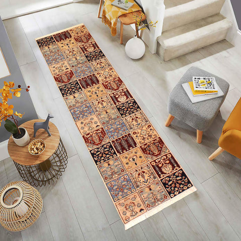 handmade Geometric Kurjean Beige Blue Hand Knotted RUNNER 100% WOOL area rug 3x10