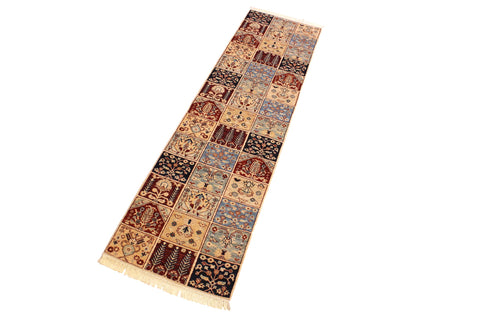 handmade Geometric Kurjean Beige Blue Hand Knotted RUNNER 100% WOOL area rug 3x10