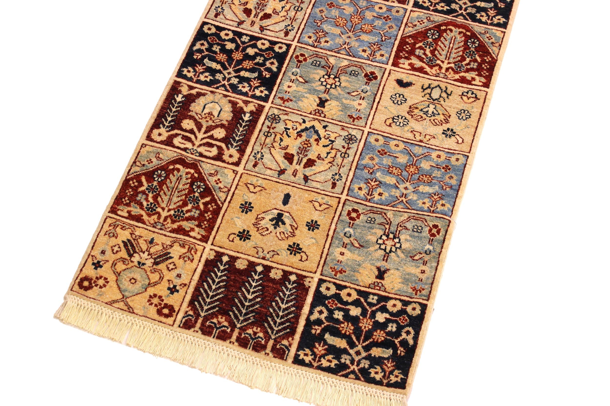 handmade Geometric Kurjean Beige Blue Hand Knotted RUNNER 100% WOOL area rug 3x10