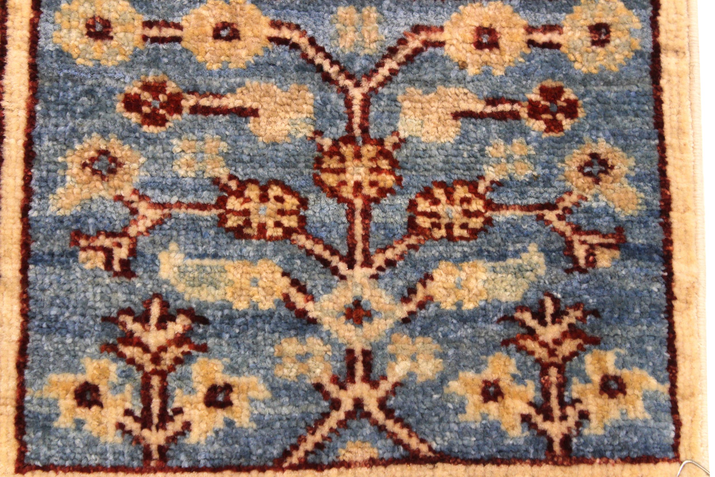 handmade Geometric Kurjean Beige Blue Hand Knotted RUNNER 100% WOOL area rug 3x10