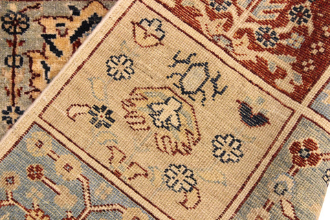 handmade Geometric Kurjean Beige Blue Hand Knotted RUNNER 100% WOOL area rug 3x10