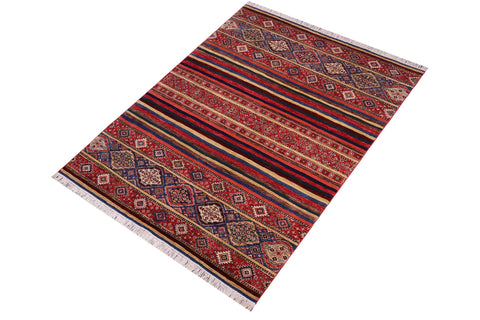handmade Geometric Kurjean Red Blue Hand Knotted RECTANGLE 100% WOOL area rug 6x8