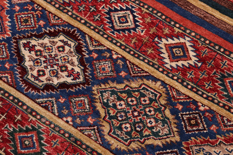 handmade Geometric Kurjean Red Blue Hand Knotted RECTANGLE 100% WOOL area rug 6x8