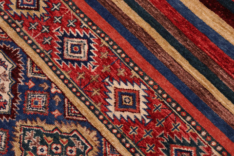 handmade Geometric Kurjean Red Blue Hand Knotted RECTANGLE 100% WOOL area rug 6x8