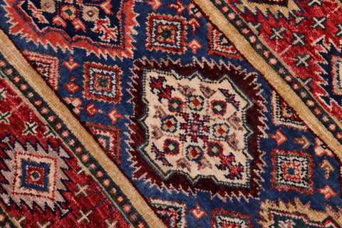 handmade Geometric Kurjean Red Blue Hand Knotted RECTANGLE 100% WOOL area rug 6x8