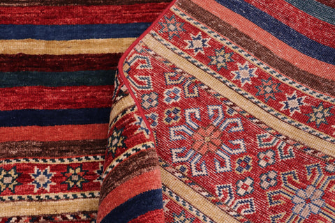 handmade Geometric Kurjean Red Blue Hand Knotted RECTANGLE 100% WOOL area rug 6x8