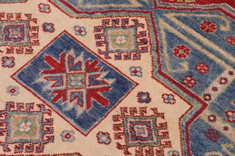 handmade Geometric Kazak Light Blue Beige Hand Knotted RECTANGLE 100% WOOL area rug 5x7