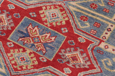 handmade Geometric Kazak Light Blue Beige Hand Knotted RECTANGLE 100% WOOL area rug 5x7