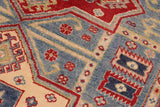 handmade Geometric Kazak Light Blue Beige Hand Knotted RECTANGLE 100% WOOL area rug 5x7