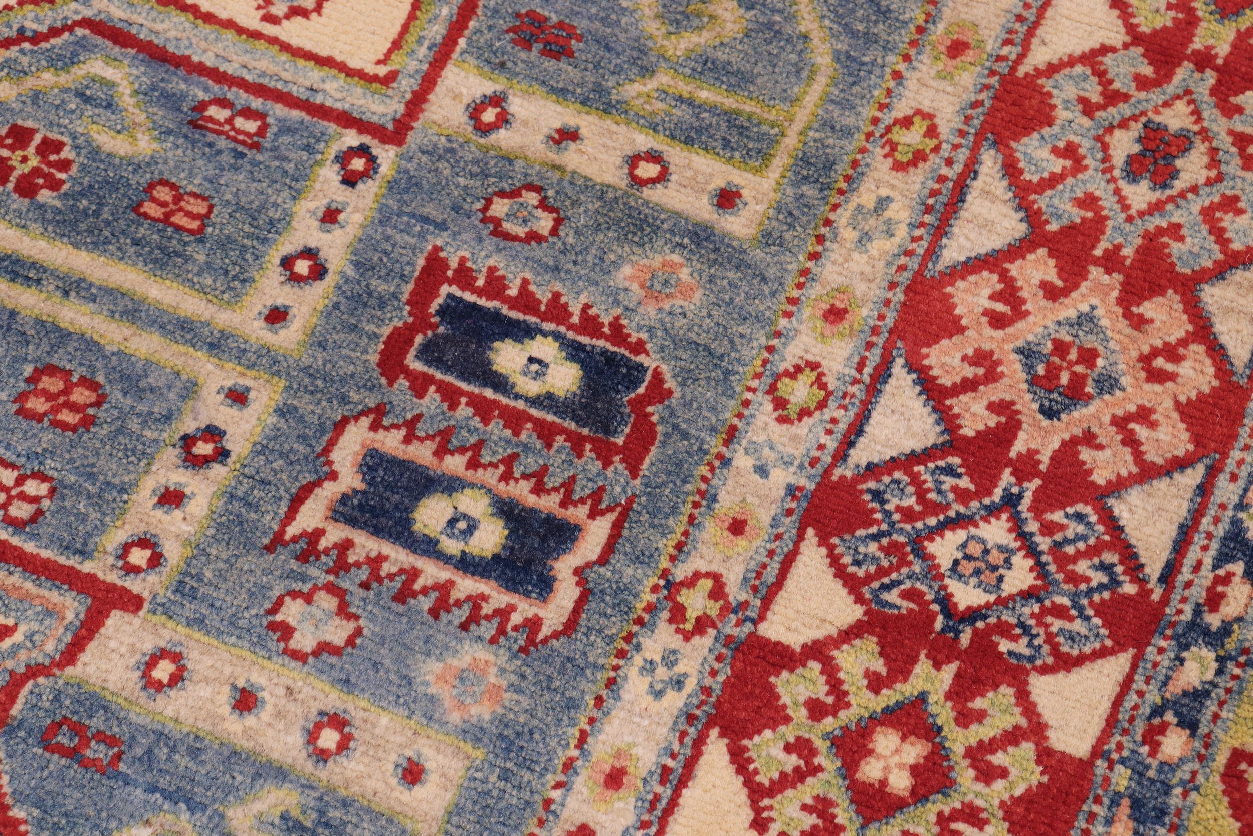 handmade Geometric Kazak Light Blue Beige Hand Knotted RECTANGLE 100% WOOL area rug 5x7