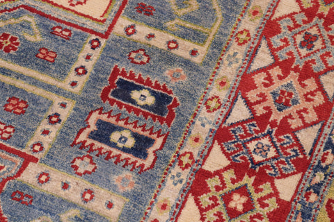 handmade Geometric Kazak Light Blue Beige Hand Knotted RECTANGLE 100% WOOL area rug 5x7