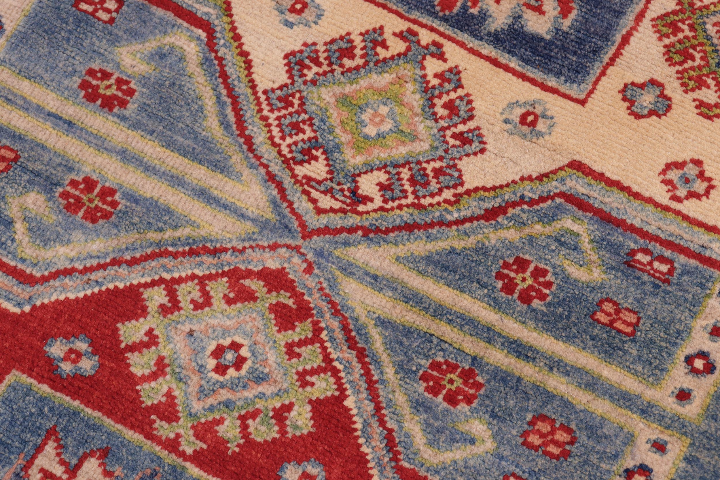 handmade Geometric Kazak Light Blue Beige Hand Knotted RECTANGLE 100% WOOL area rug 5x7