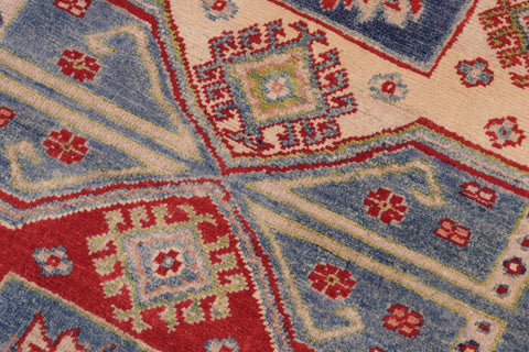 handmade Geometric Kazak Light Blue Beige Hand Knotted RECTANGLE 100% WOOL area rug 5x7