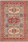 Tribal Kazak Aaron Light Blue/Beige Wool Rug - 4'9'' x 6'7''