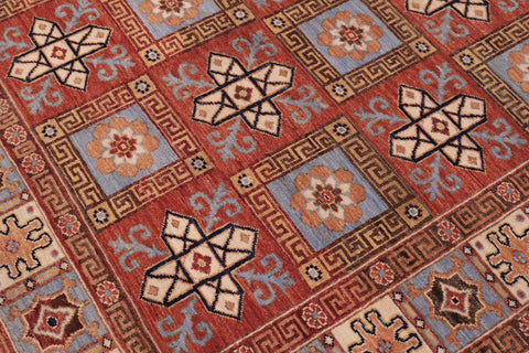 handmade Traditional Kafkaz Rust Lt. Blue Hand Knotted RECTANGLE 100% WOOL area rug 6X9