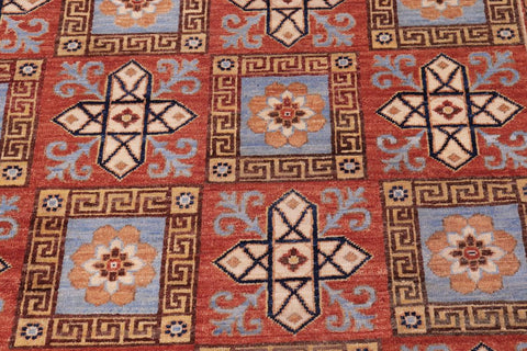 handmade Traditional Kafkaz Rust Lt. Blue Hand Knotted RECTANGLE 100% WOOL area rug 6X9