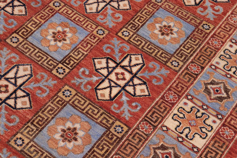 handmade Traditional Kafkaz Rust Lt. Blue Hand Knotted RECTANGLE 100% WOOL area rug 6X9