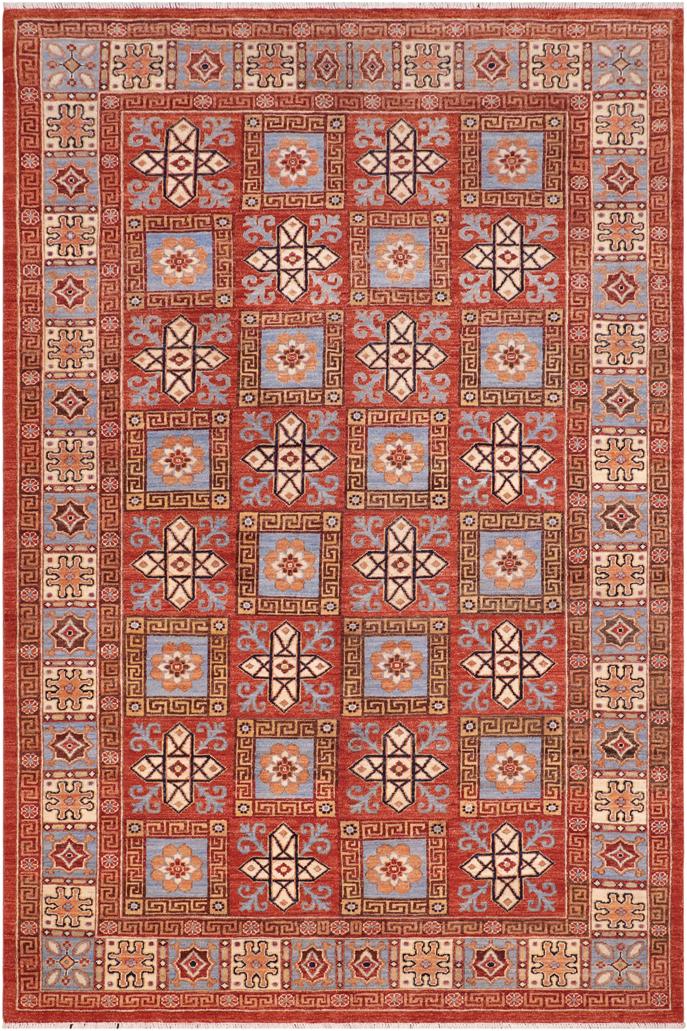 handmade Traditional Kafkaz Rust Lt. Blue Hand Knotted RECTANGLE 100% WOOL area rug 6X9