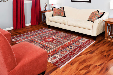 handmade Geometric Kurjean Red Rust Hand Knotted RECTANGLE 100% WOOL area rug 6x8