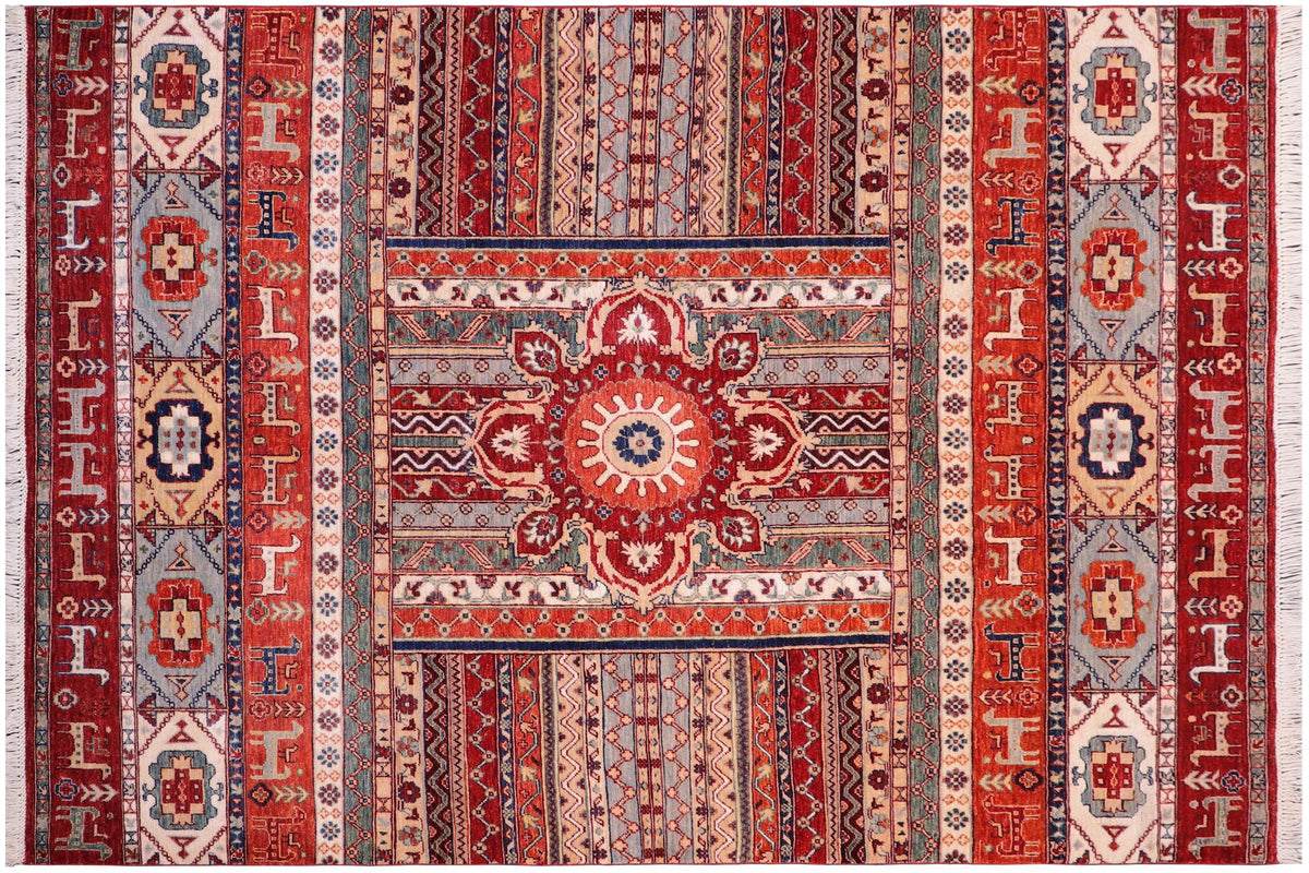 handmade Geometric Kurjean Red Rust Hand Knotted RECTANGLE 100% WOOL area rug 6x8