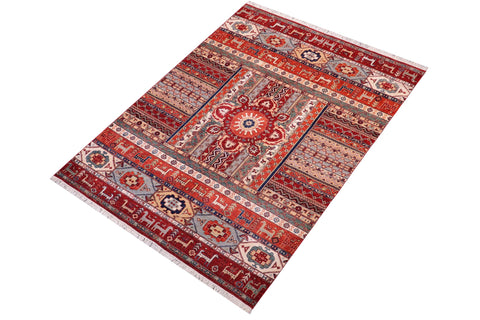 handmade Geometric Kurjean Red Rust Hand Knotted RECTANGLE 100% WOOL area rug 6x8