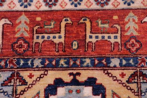 handmade Geometric Kurjean Red Rust Hand Knotted RECTANGLE 100% WOOL area rug 6x8