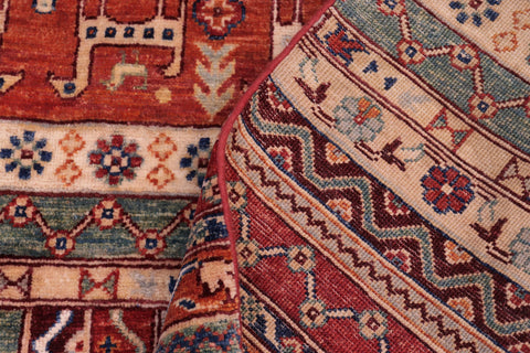 handmade Geometric Kurjean Red Rust Hand Knotted RECTANGLE 100% WOOL area rug 6x8